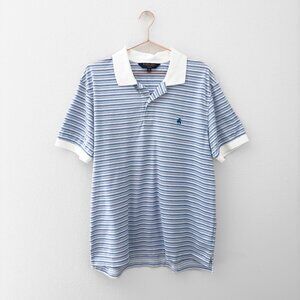 Brooks Brothers Slim Fit Golf Shirt Collared Polo Blue White Stripe Size XL